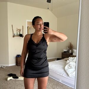 Black Silky Lace Mini Dress
